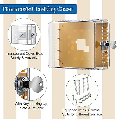 Miniatura 6 de Dreyoo Caja de cubierta de termostato con cerradura y llave compatible con termostato Honeywell Home CG511A1000, protector de termostato con bloqueo