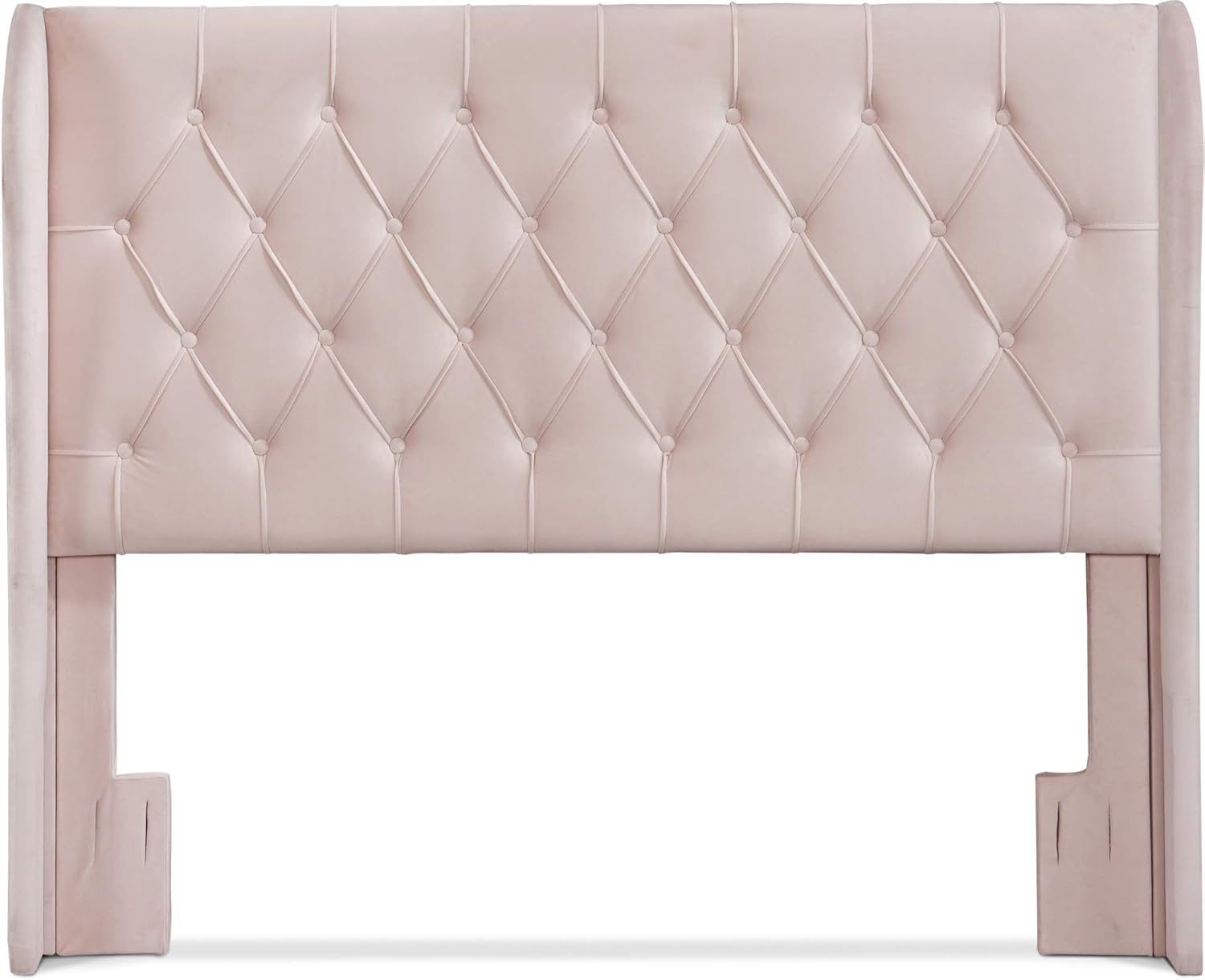Lillian August Modern Wingback Upholstered Headboard with Diamond-Tufting, Soft Fabric Bedroom Accent Furniture, Queen Size, Blush Pink