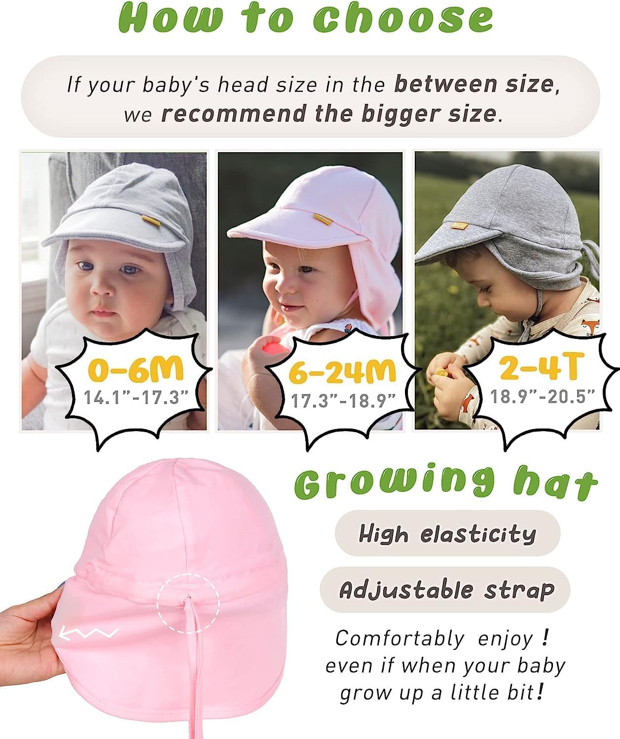 FURTALK Cotton Baby Toddler Sun Hat UPF 50+ UV Protection Kids Unisex Girls & Boys Summer Cap with Adjustable Chin Strap Neck Flap — view 5