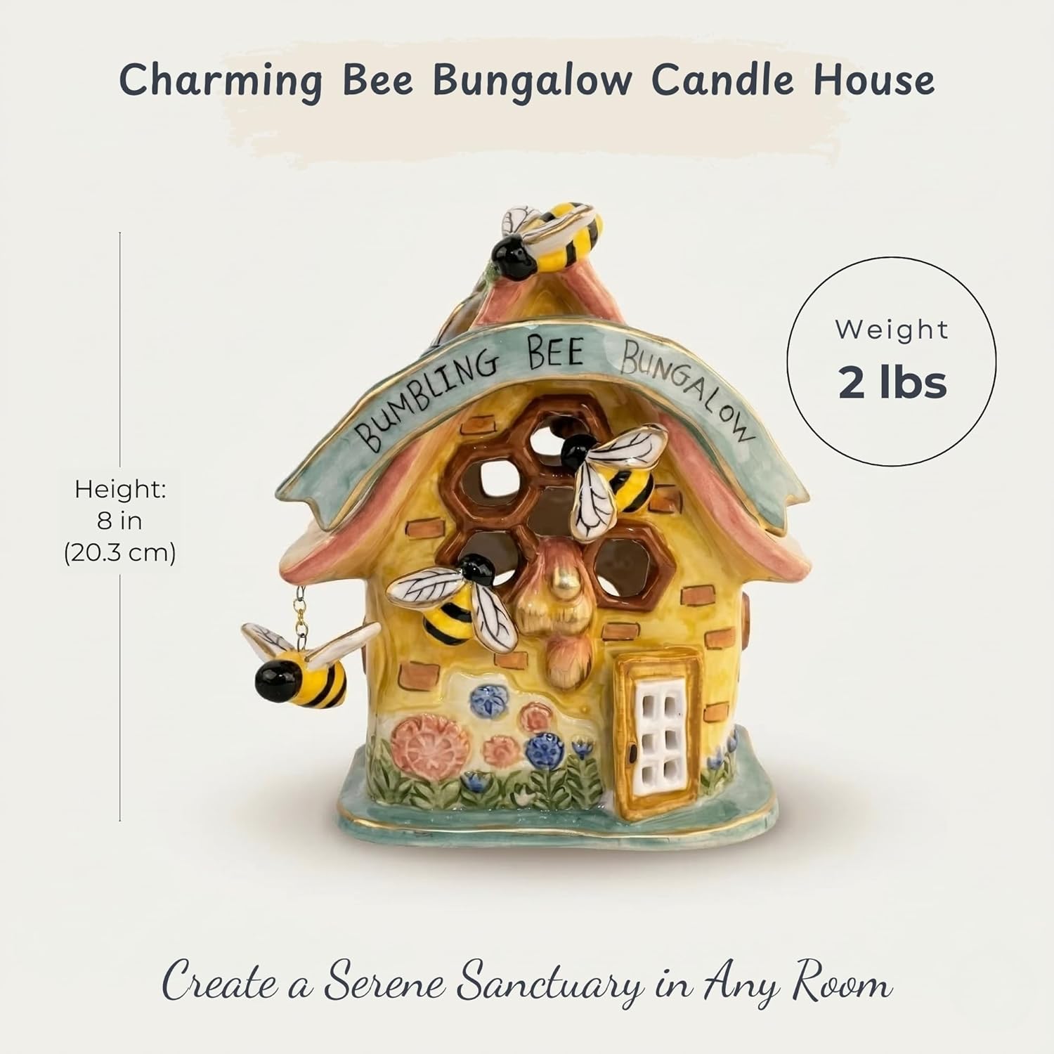 Blue Sky Clayworks Bumbling Bee Bungalow Candle House, 5.5"L x 5.5"W x 5.5"H