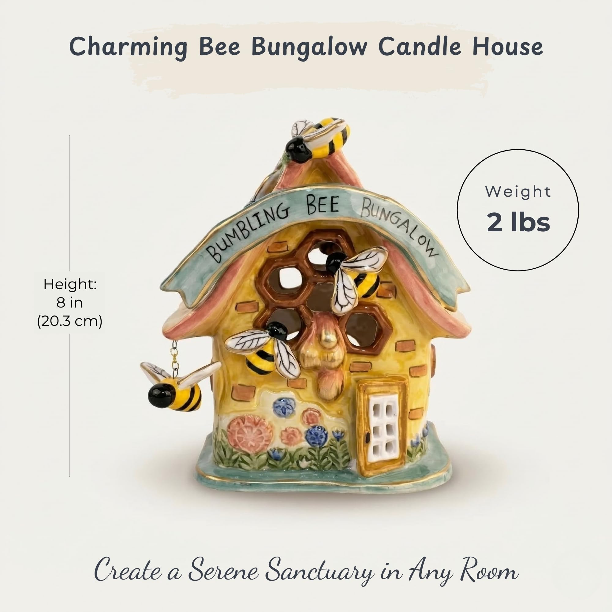 Blue Sky Ceramics Ceramic Bumbling Bee Bungalow Candle House, Blue