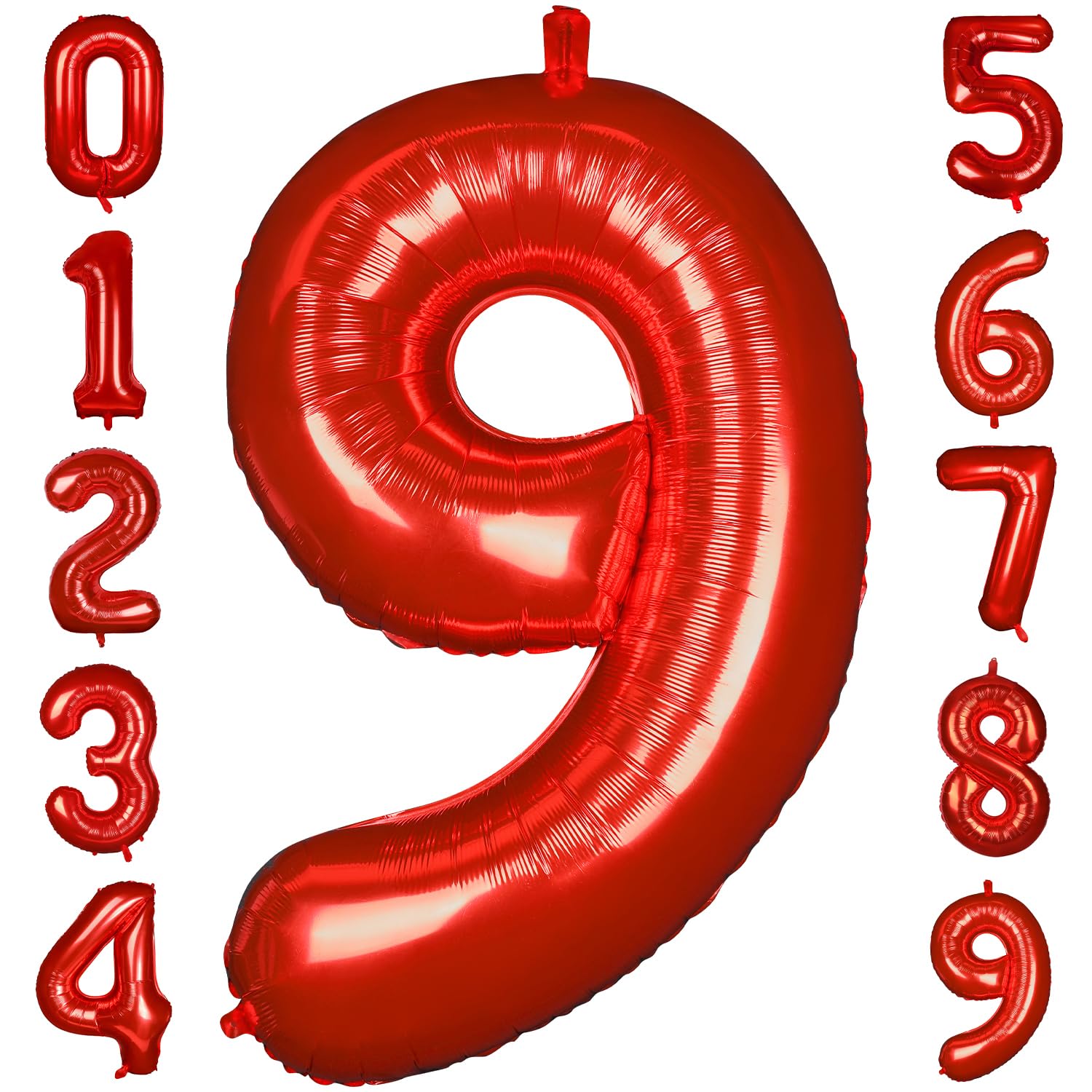 PatiCool 40 Inch Red Number Balloon 9, Large Number Foil Balloons Mylar for Girl Boy Birthday Party Celebration Decorations Supplies, Digital Balloons