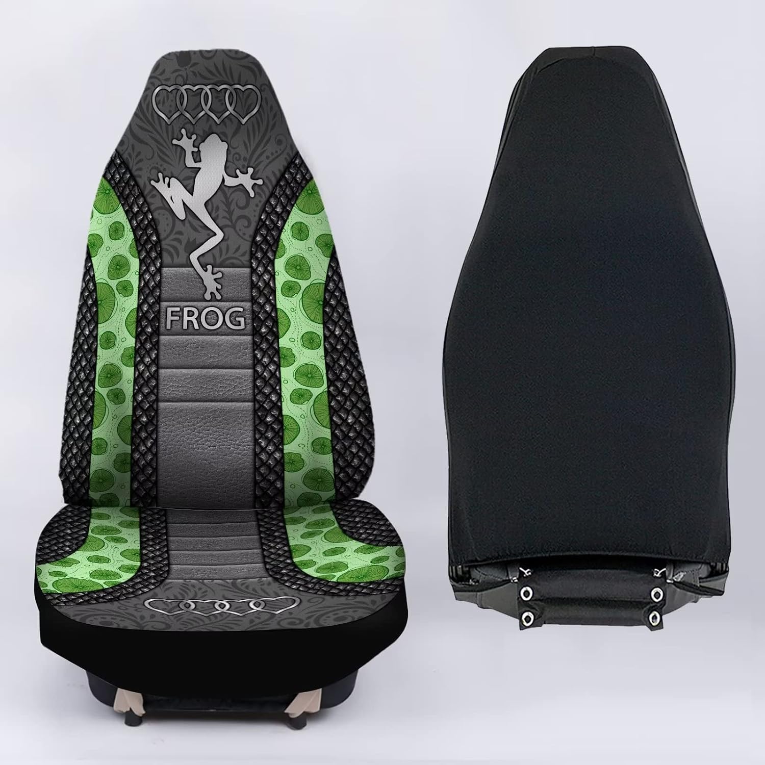 Tribal Frog Lotus Leaf Car Seat Covers Set of for 2 Front Seats, Auto Accessories Decorative Bucket Car Seat Protectors Decor Universal Fit for Car Truck SUV, Green