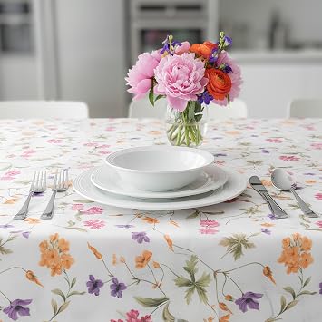 Baskılı Yıkanabilir 140 x 140 cm Masa Örtüsü Mutfak Bahçe Piknik Masa Örtüsü I Pembe Ağırlıklı Çiçek Desenli