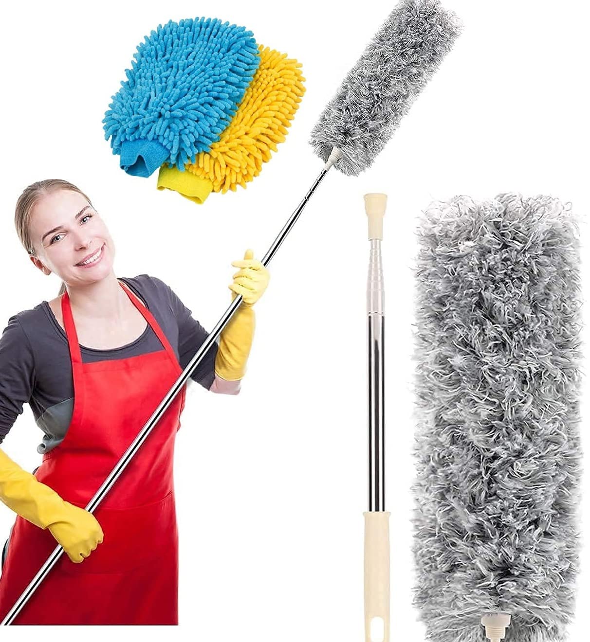 Microfiber Feather Duster Bendable-Extendable Fan Cleaning Duster with Expandable Pole Handle Washable Duster,Window Blinds, Furniture with Microfiber Duster Cleaning dust Cleaner Brush Gloves (B0C38XCGPQ) Amazon Price History, Amazon Price Tracker