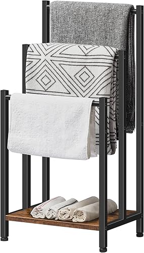 Miniatura 9 de HOOBRO Toallero independiente, estante de 3 niveles de metal para mantas, soporte para escalera de manta para baño, 16.9 pulgadas de largo x 11