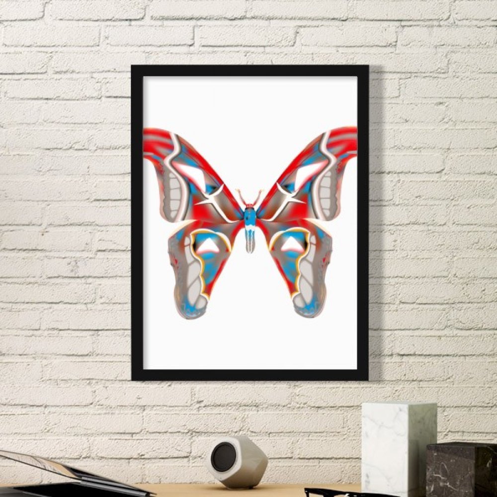Peintures estampes Papillon 3D Rouge et Bleu cadre d'art mural noir Small