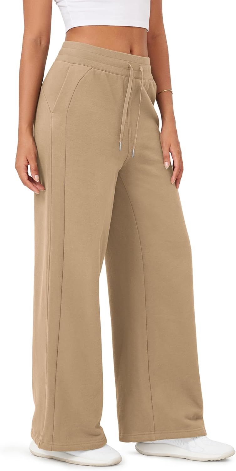 ODODOS Women's Fleece Lined Wide Leg Jogger Pants with Pockets Mid-Rise Relaxed Pull-On Sweatpants