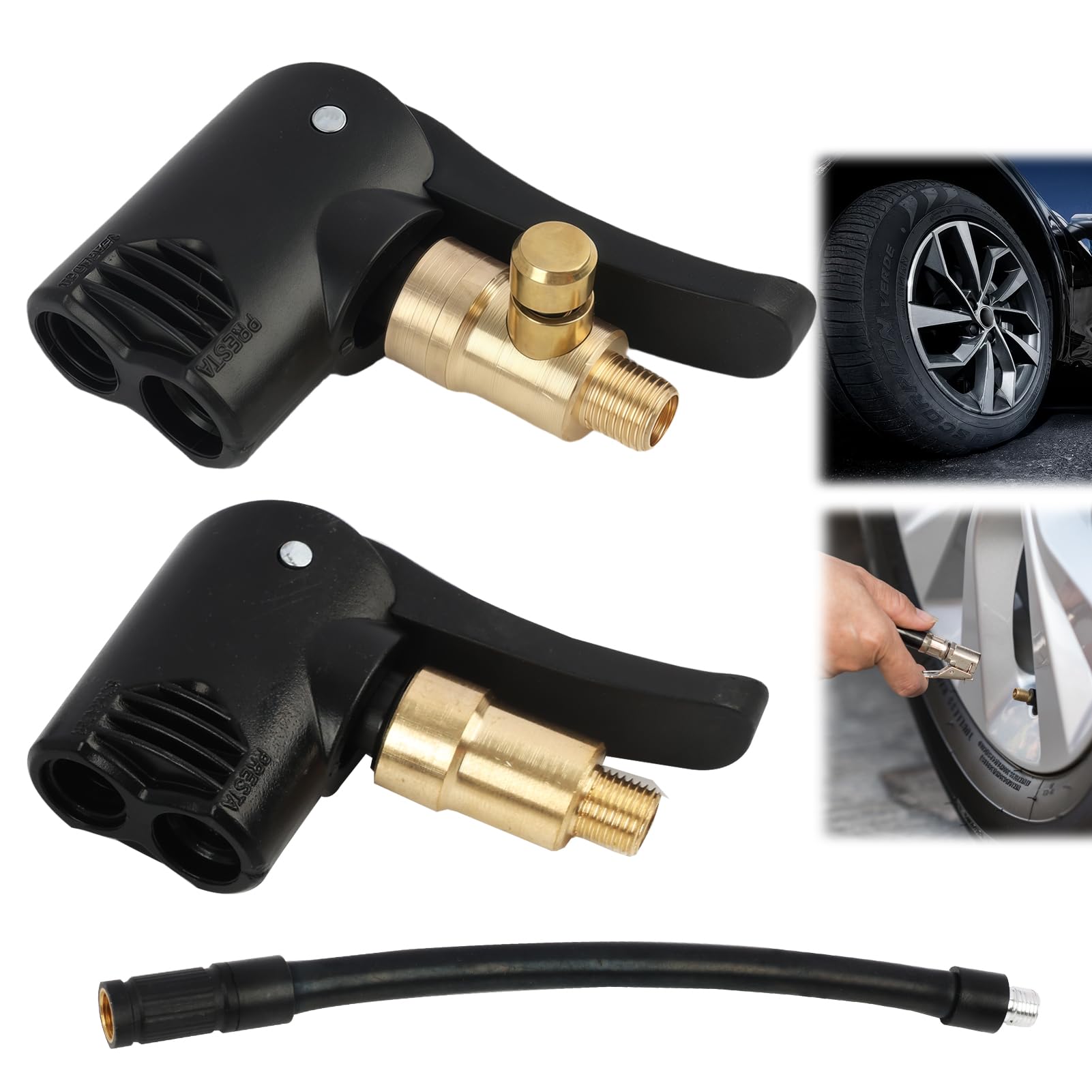 Connettore Valvola Pneumatica Universale 2 In 1 | Ugello Gonfiaggio In Ottone Per Auto E Moto - 2