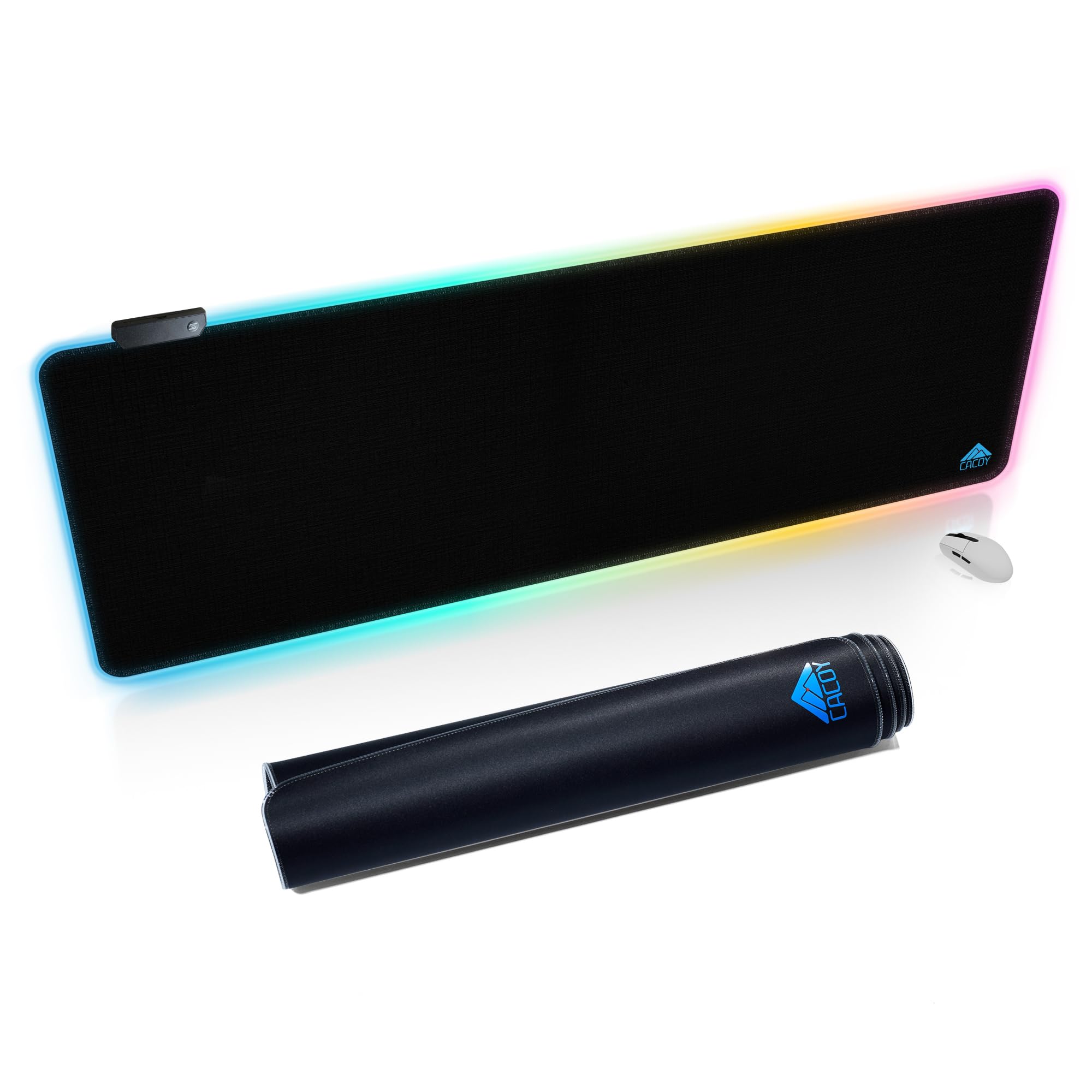 Cacoy 1400 x 500 x 3 mm XXL RGB Mouse Pad, Large Non-Slip Gaming Mat, Desk Mat with 9 Lighting Effects, LED Gaming Mouse Pad for PC and Laptop, Black