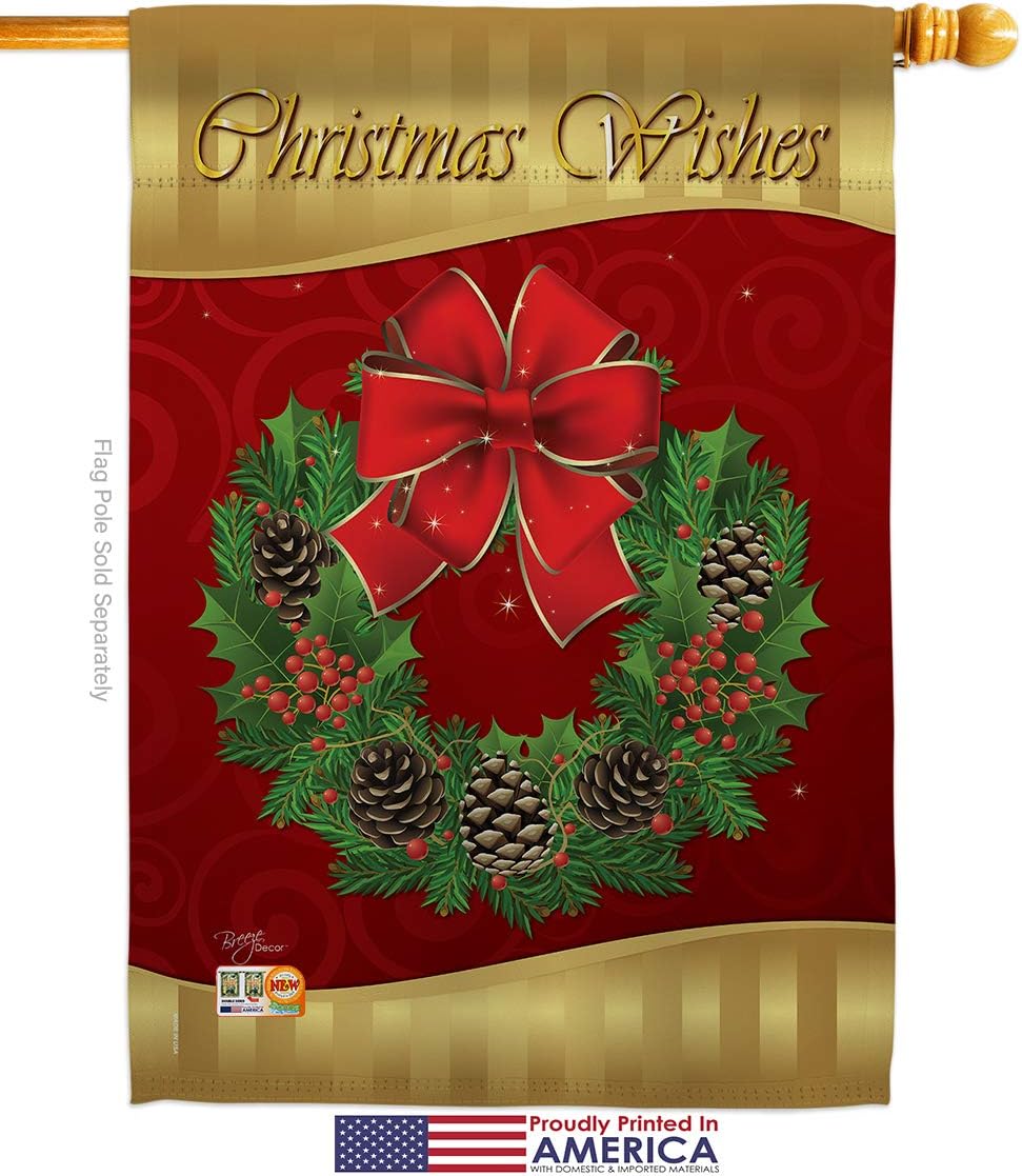 Christmas Wishes Garden House Flags Set Wintertime Santa Marry Xmas Present Reindeer Season Snow Small Decorative Gift Yard Banner Made In USA 28 X 40