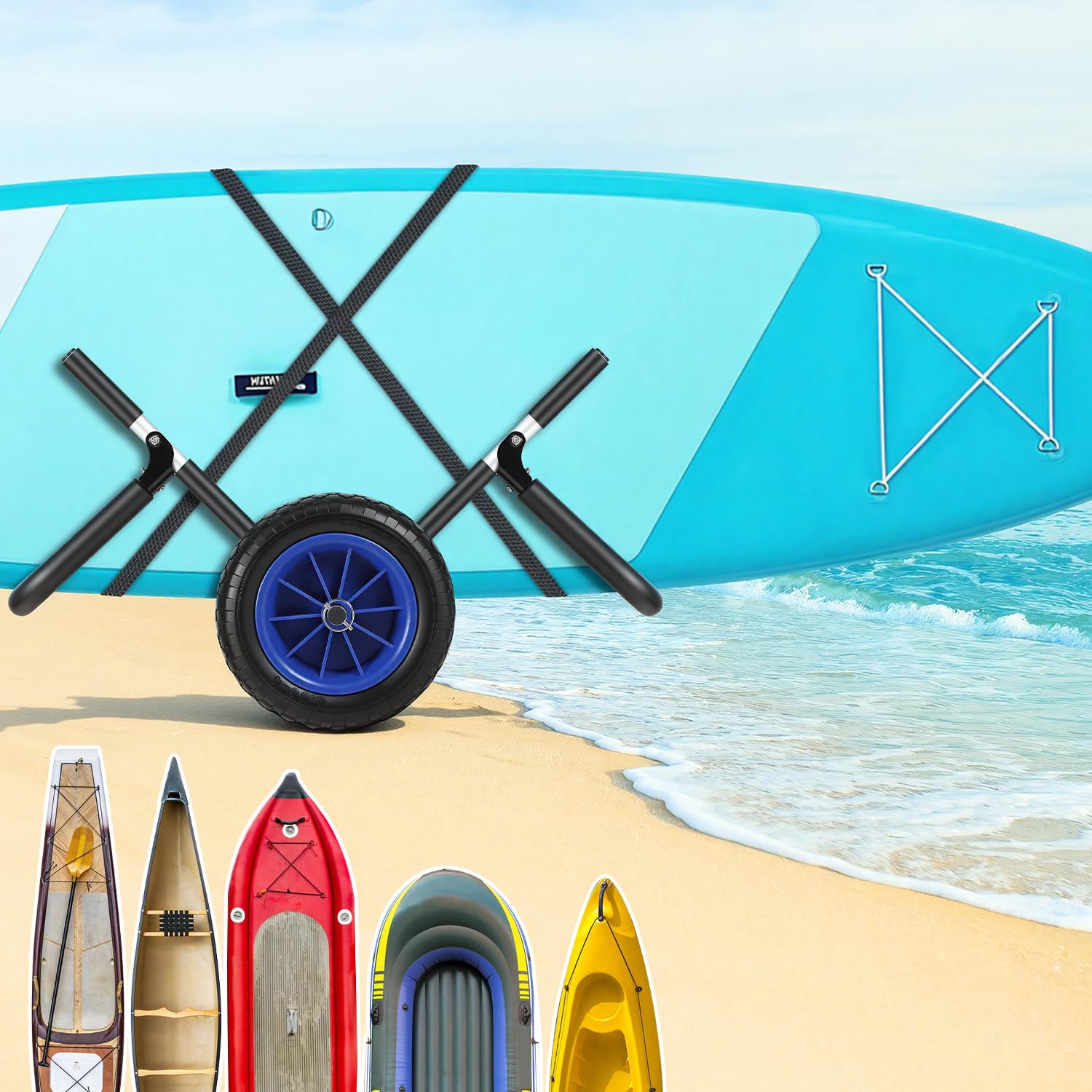 Herrselsam Transportwagen für SUP-Board Einzel oder Doppel Stand Up Paddle Board Surfwagen Surfboard Klappbar Gepolstert SUP Trolley Kanuwagen inkl. 2 Sicherungsgurte
