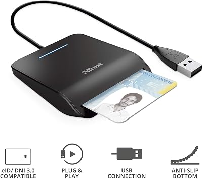 Trust First Smart Card Reader, DNI Compliant with FIPS 201, FIPS TAA and ISO 7816 Class A, B, C, 100 cm Cable, USB Plug & Play, Black