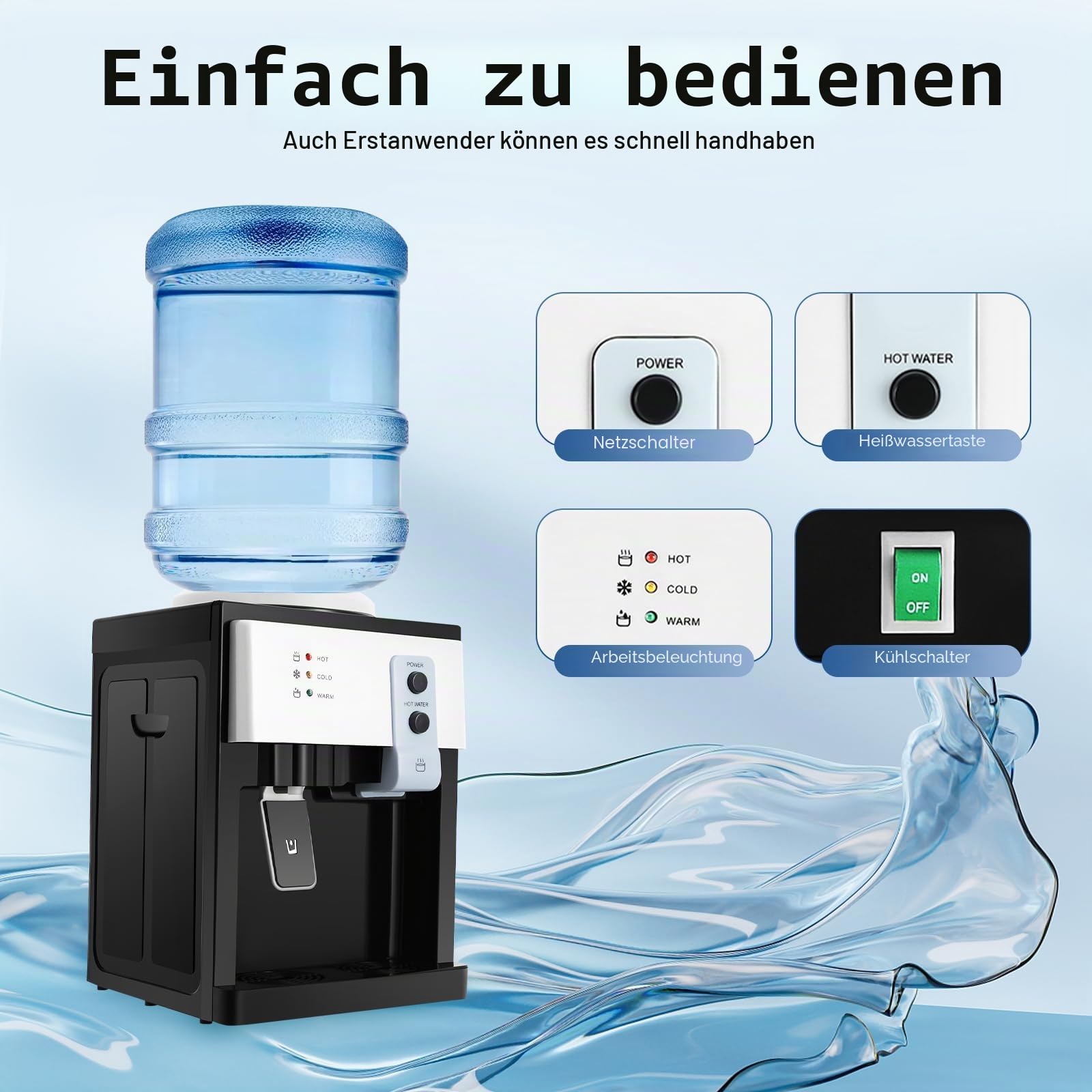 550W/575W Elektrischer Wasserspender mit Kühl- & Heizfunktion – Heißwassertemperatur ≥90°C, Kompatibel mit 3,5L/4,5L/5L/10L/18,9L Eimern, Desktop-Wasserspender