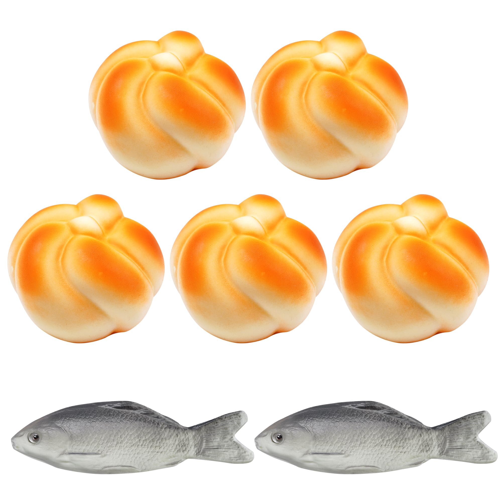 jiebor 5pcs Fake Bread and 2pcs Fake Fish Realistic Artificial Small Rubber Fish for Kitchen Home Market Restaurant Display Halloween Decoration