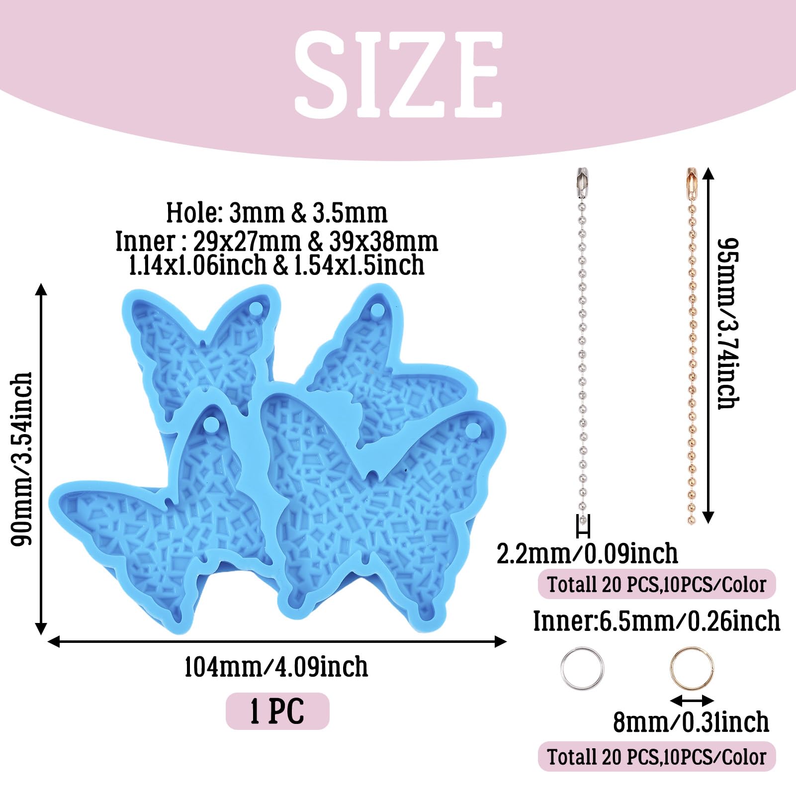 PandaHall 1pc Butterfly Pendant Silicone Molds Fairy Wings Casting Resin Molds with Open Jump Rings Ball Chains for Epoxy Crafts Jewelry Making Deep Sky Blue - Image 3