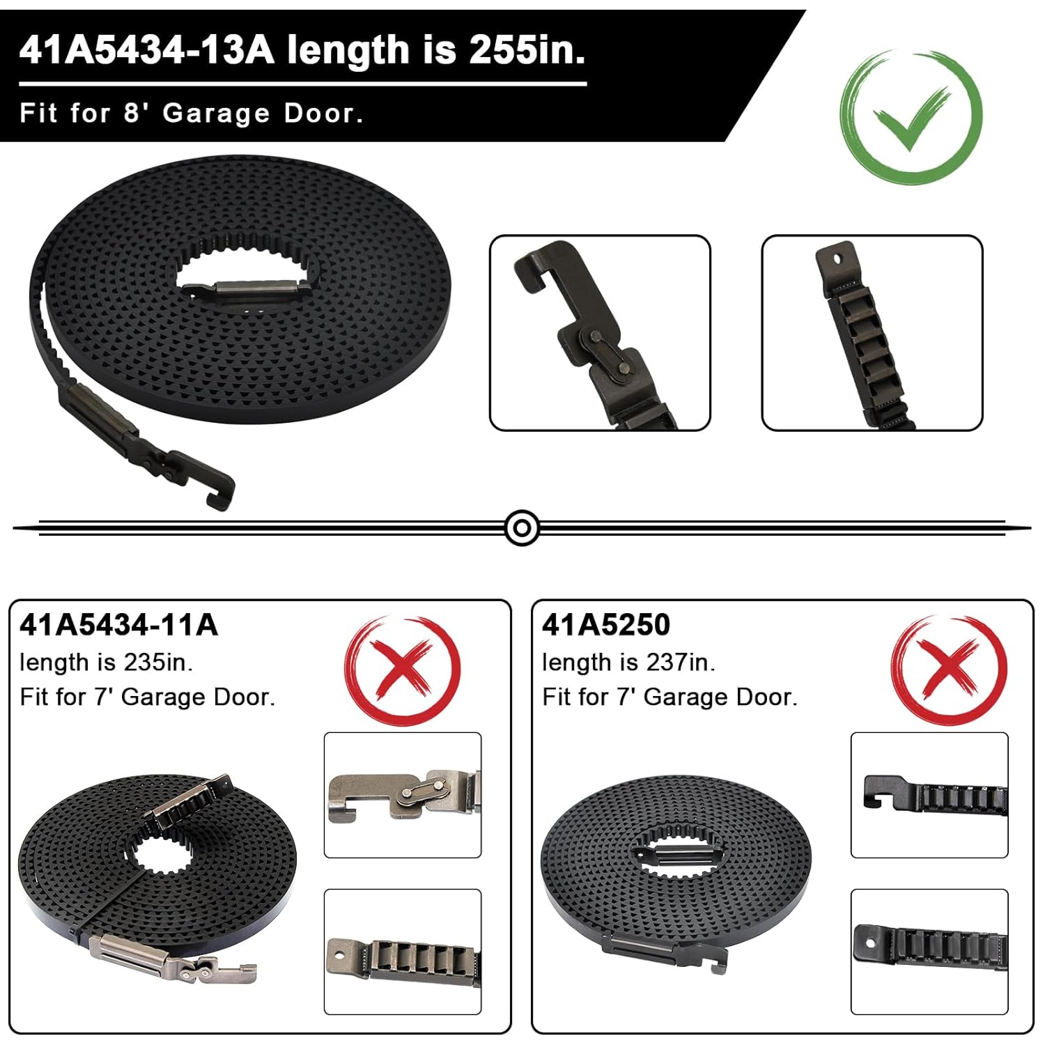 Upgraded 41A5434-13A Drive Belt 255", 41A5434-13 Garage Door Belt for 8FT High Garage Door Compatible with Chamberlain/Lift-Master/Sentex/Whisper Belt
