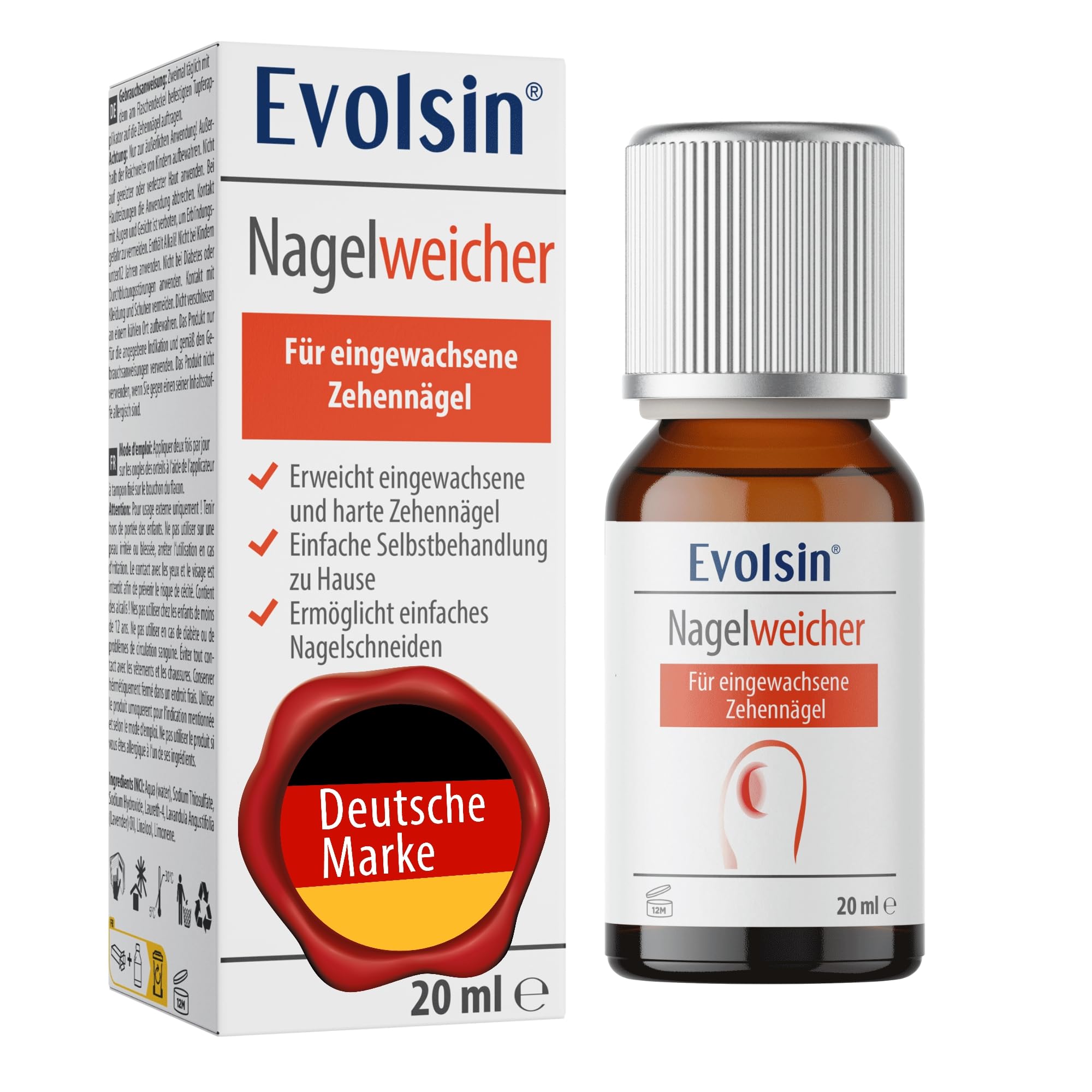 Evolsin Nagelweicher | Sanfte & effektive Lösung für eingewachsene Zehennägel | AlkaliFormel für weiche, elastische Nägel | Einfache Anwendung mit Tupfer-Applikator