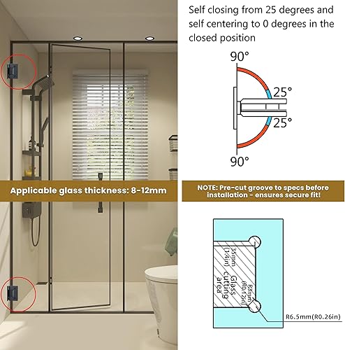 Miniatura 22 de Alise Bisagras de puerta de ducha de vidrio, Bisagras de puerta de ducha de 180 grados para puertas de vidrio,Bisagras de gabinete de acero Cromo