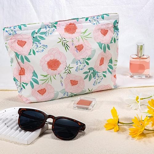 Miniatura 7 de URSKYTOUS Bolsa de maquillaje de flores, bolsa grande de viaje para cosméticos para mujer, bonita bolsa de maquillaje con cremallera, bolsa de