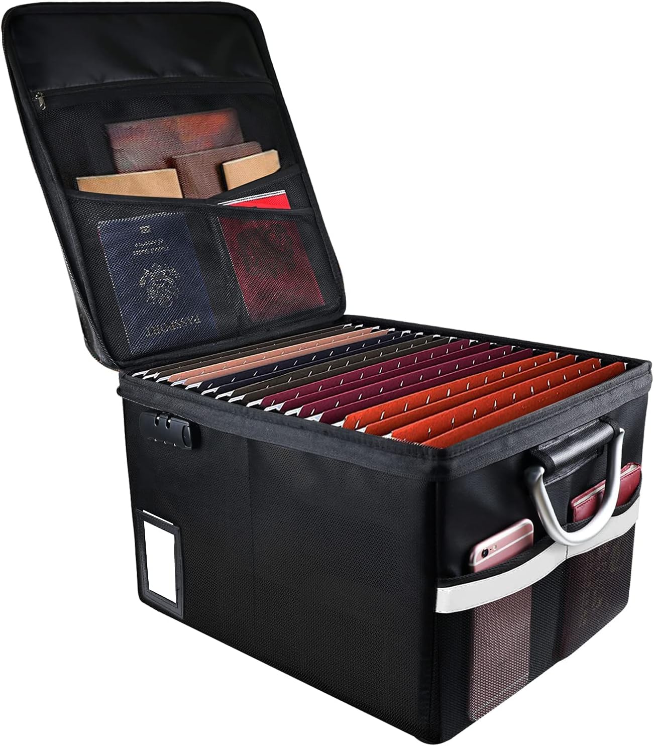 Chokoter Fireproof Document Box File Organizer Box, Cabinet Storage Filing with Lock, Portable Office Safe for Hanging Letter/Legal Folder 16.1 x 12.9 11in (File Box-Aluminum Handle)