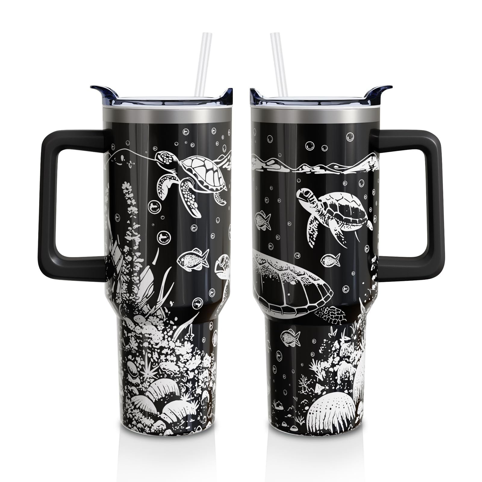 Aokoyi Sea Turtle Gifts 40oz Tumbler Cup with Handle and Lid Straw