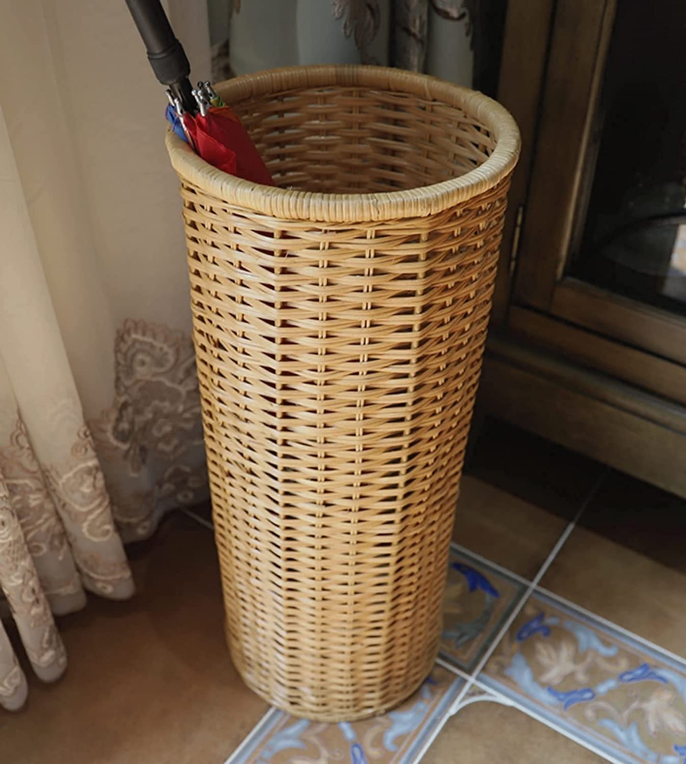 Grand Panier Parapluie Vintage En Osier Et Bambou - Style Bohème