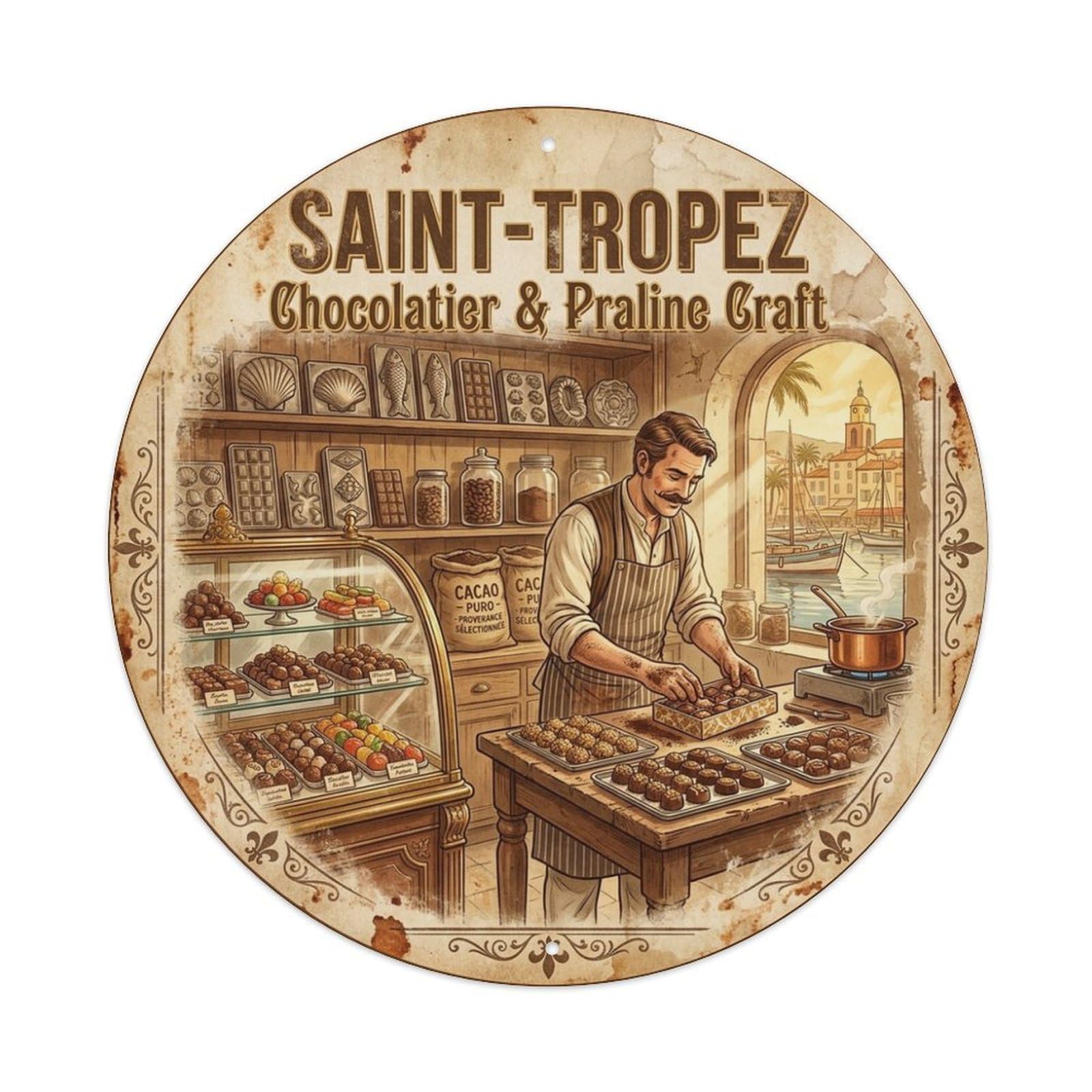 Chocolatier Praline Craft Saint Tropez Riviera Travel Metal Tin Sign