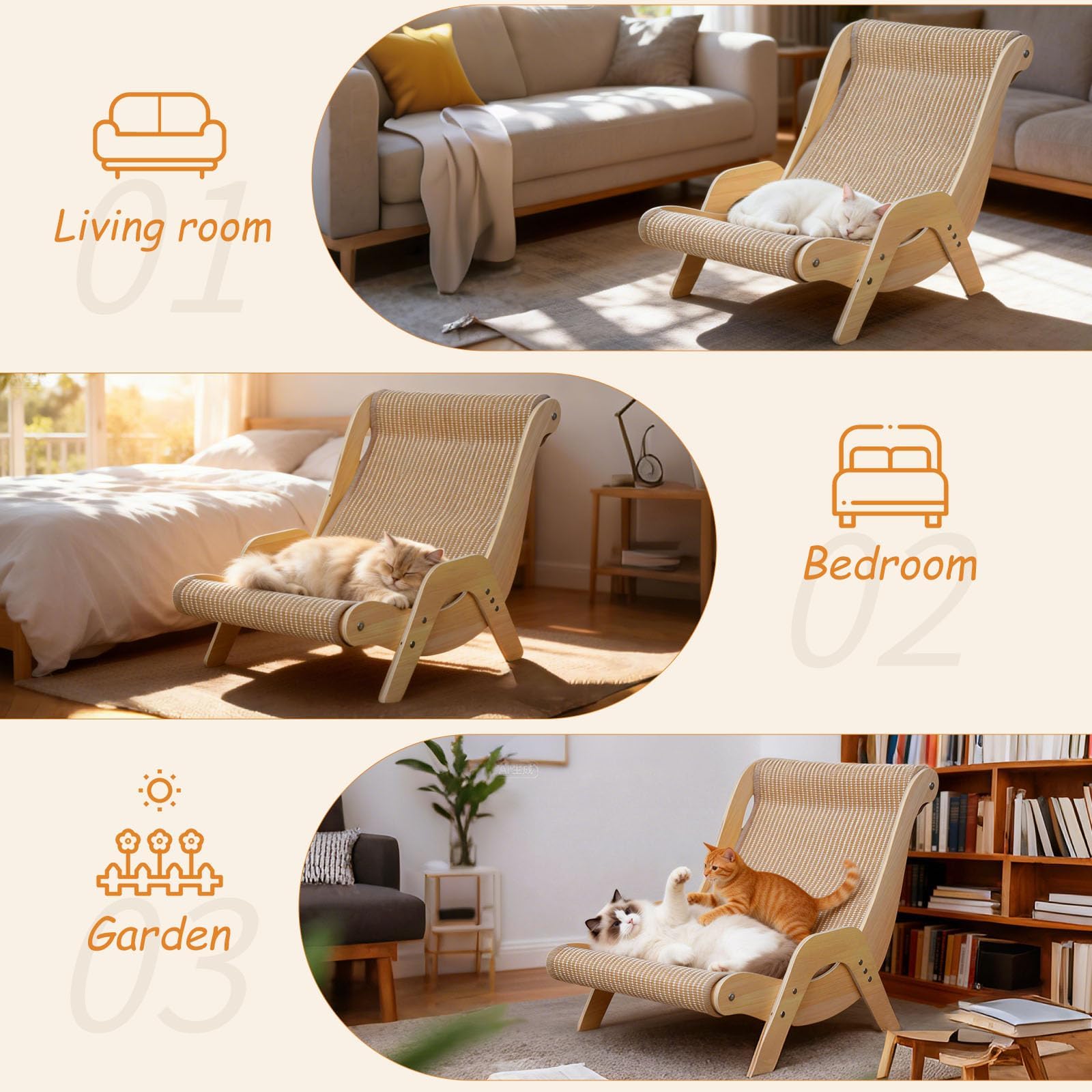 TTG Extra Large Cat Scratching Lounge - Heavy-Duty Solid Wood Cat Scratcher Bed for Indoor Cats - Ergonomic Curved Cat Chair with Durable Natural Sisal - Modern Furniture Protector, XL Size - 4