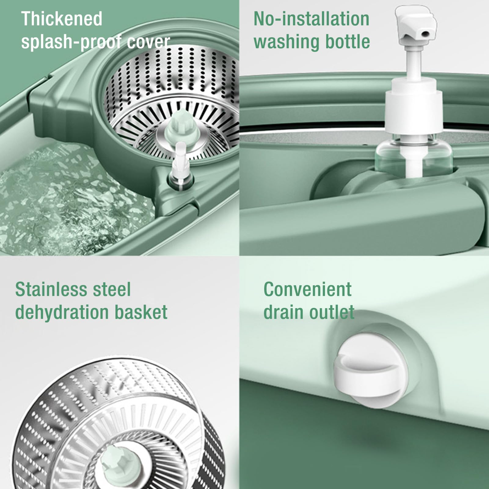 de Limpieza de Pisos con Cubo de Fregona Giratoria con Cabezal de Fregona Lavable de Doble Accionamiento, para Linóleo de Baldosas de Madera Dura