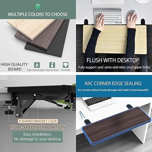 Miniatura 4 de OUGIC Bandeja extensora ergonómica de escritorio (solo negra, 21.65 x 9.5 pulgadas), abrazadera sin perforaciones en la bandeja plegable para cajón