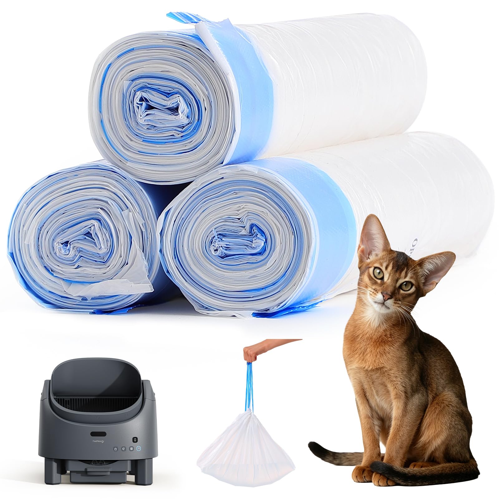 Automatic Self-Cleaning Cat Litter Box Replaced Trash Bags-3 Rolls, 60 Packs FEELNEEDY Cat Litter Box Waste Bag for 4075B