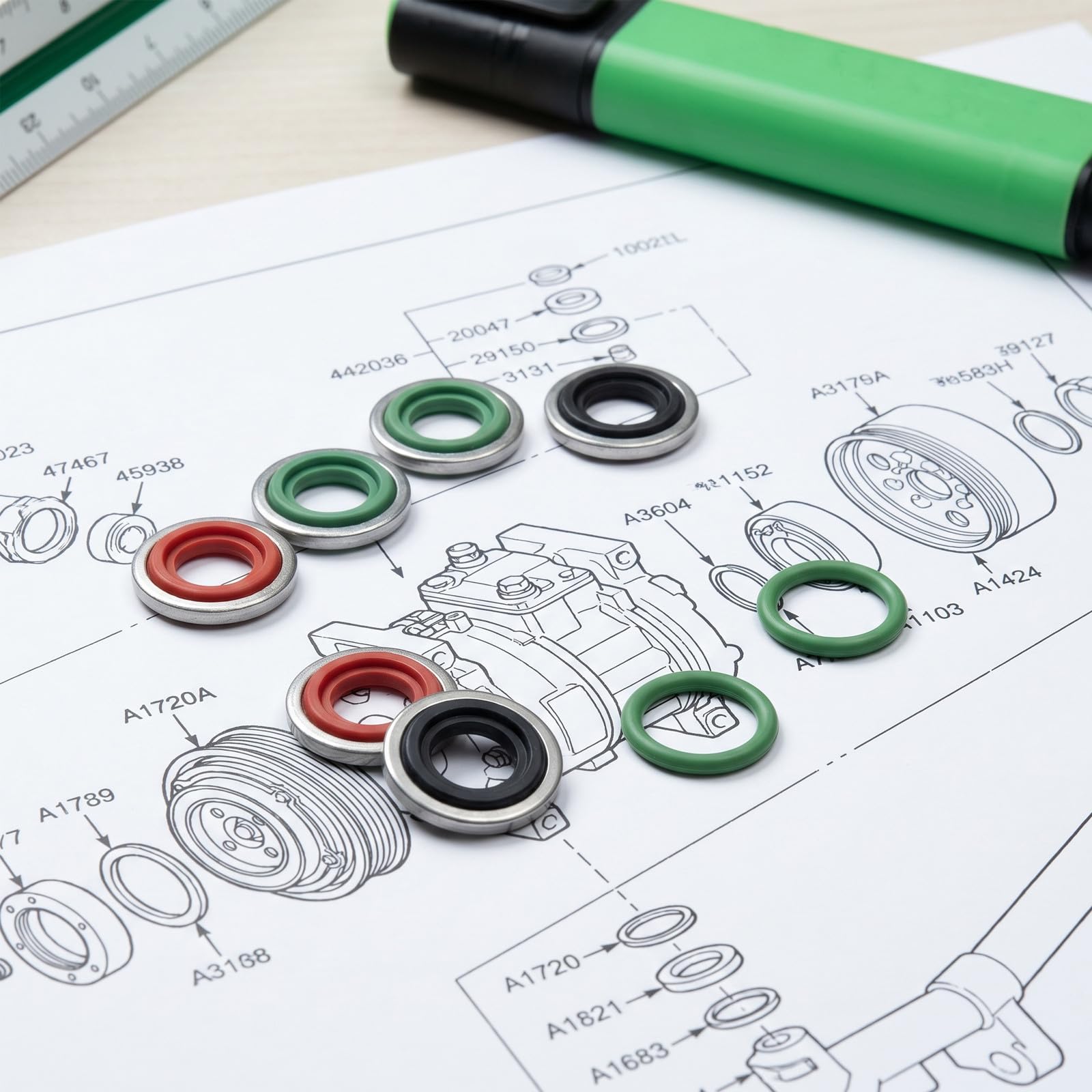Kisangel 1 set di guarnizioni per compressore dell'aria condizionata per auto - 18 O-ring di diverse dimensioni e rondelle di tenuta per le porte. Assortimento completo di guarnizioni di ricambio