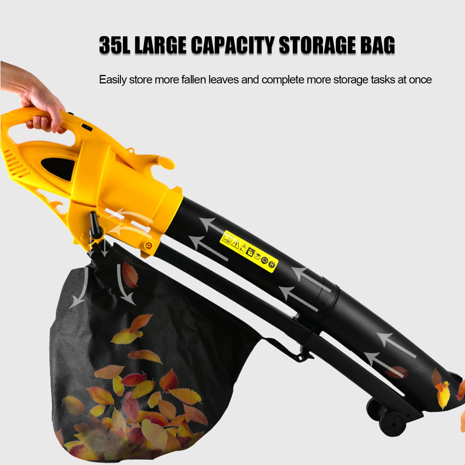 Soplador De Hojas Eléctrico 3000w, Aspirador De Jardín Potente 2-en-1 Indus | Velocidad de 270km/h, Bolsa de Recogida de 35L, Control de Velocidad de 6 Niveles, Tubo Desmontable, Relación de Trituración