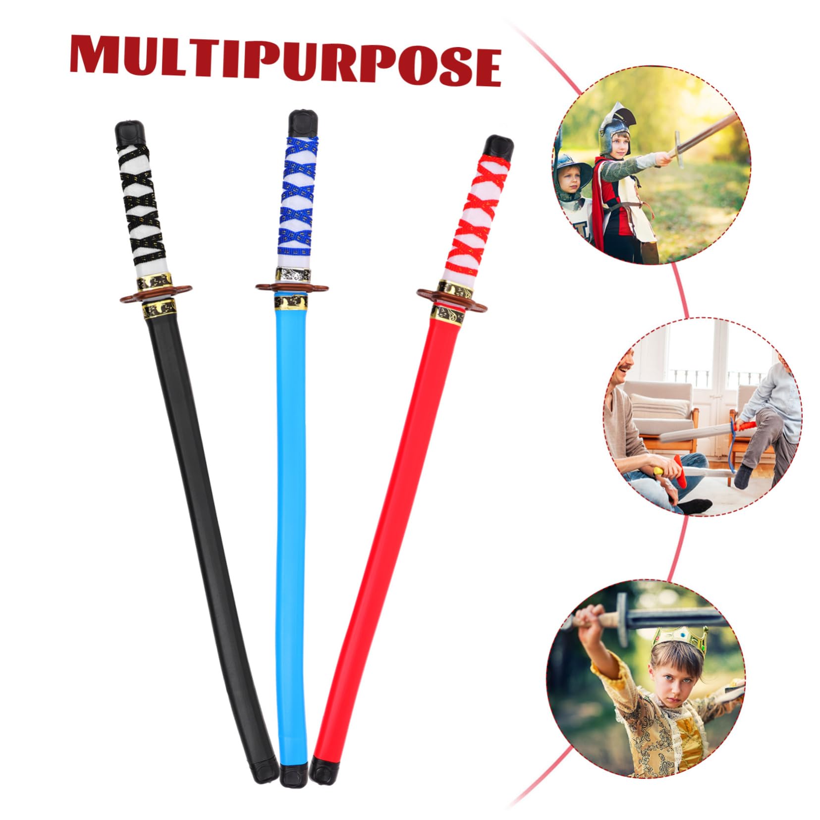 VANZACK Spade Giocattolo Katana in Plastica Sicure per Ragazzi Cosplay 3 Pezzi Adatte per Feste, Halloween e Role Play