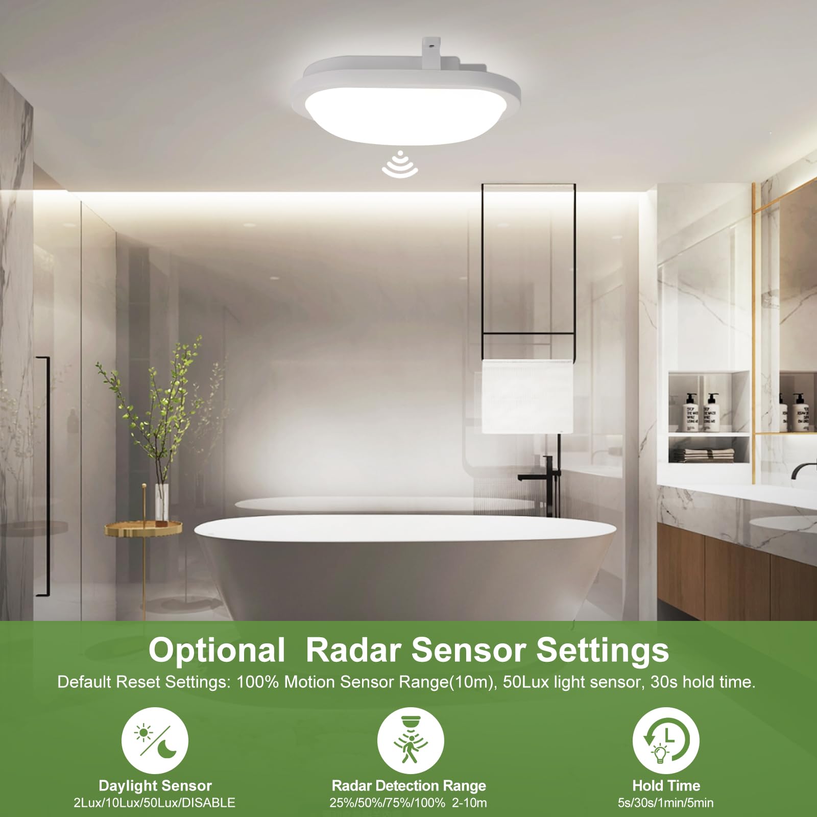 LEZOE 2PCS Plafonnier LED avec détecteur de mouvement, 18W 2200lm 120lm/W, IP54 plafond éclairage de salle de bain 4000K, Plaque étanche pour pièces humides, couloirs, sous-sols, garages et balcons