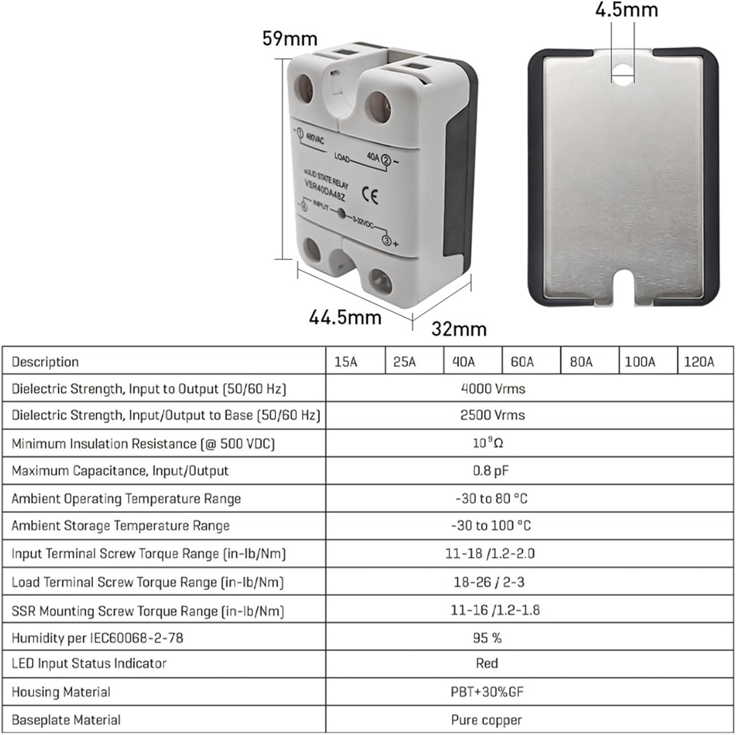 SSR-25DA SSR-40DA SSR 10A 40A 60A 80A 100A Solid State Relay Module DC3-32V Input AC24-480V Output PID Temperature Control 1Pcs(48-660vac,40DA Zero Cross)