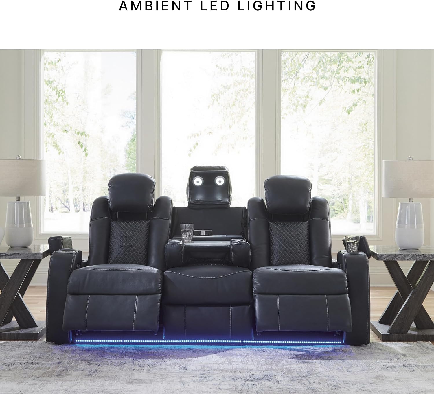 Signature Design by Ashley Fyne-Dyme Power Reclining Sofa, Sapphire Blue