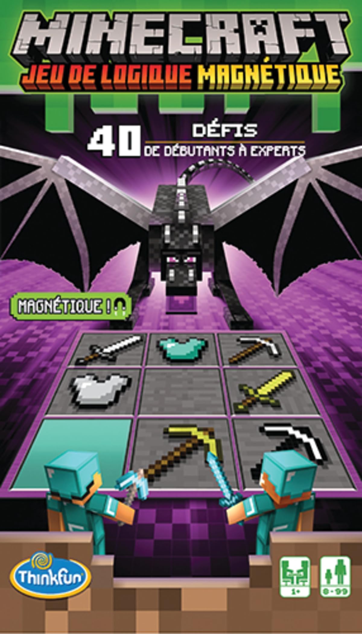 ThinkFun Ravensburger - Magnetic Logic Games Minecraft - 40 Challenges - 1 Player from 8 Years - Travel Version - 76419 - French Version