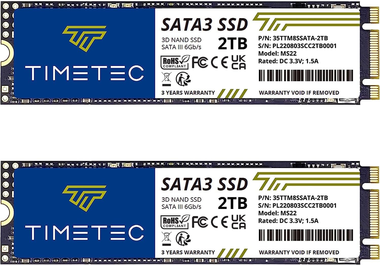 Timetec 2TBx2 (2 Pack) SSD 3D NAND QLC SATA III 6Gb/s M.2 2280 NGFF Read Speed Up to 550MB/s SLC Cache Performance Boost Internal Solid State Drive for PC Computer Laptop and Desktop