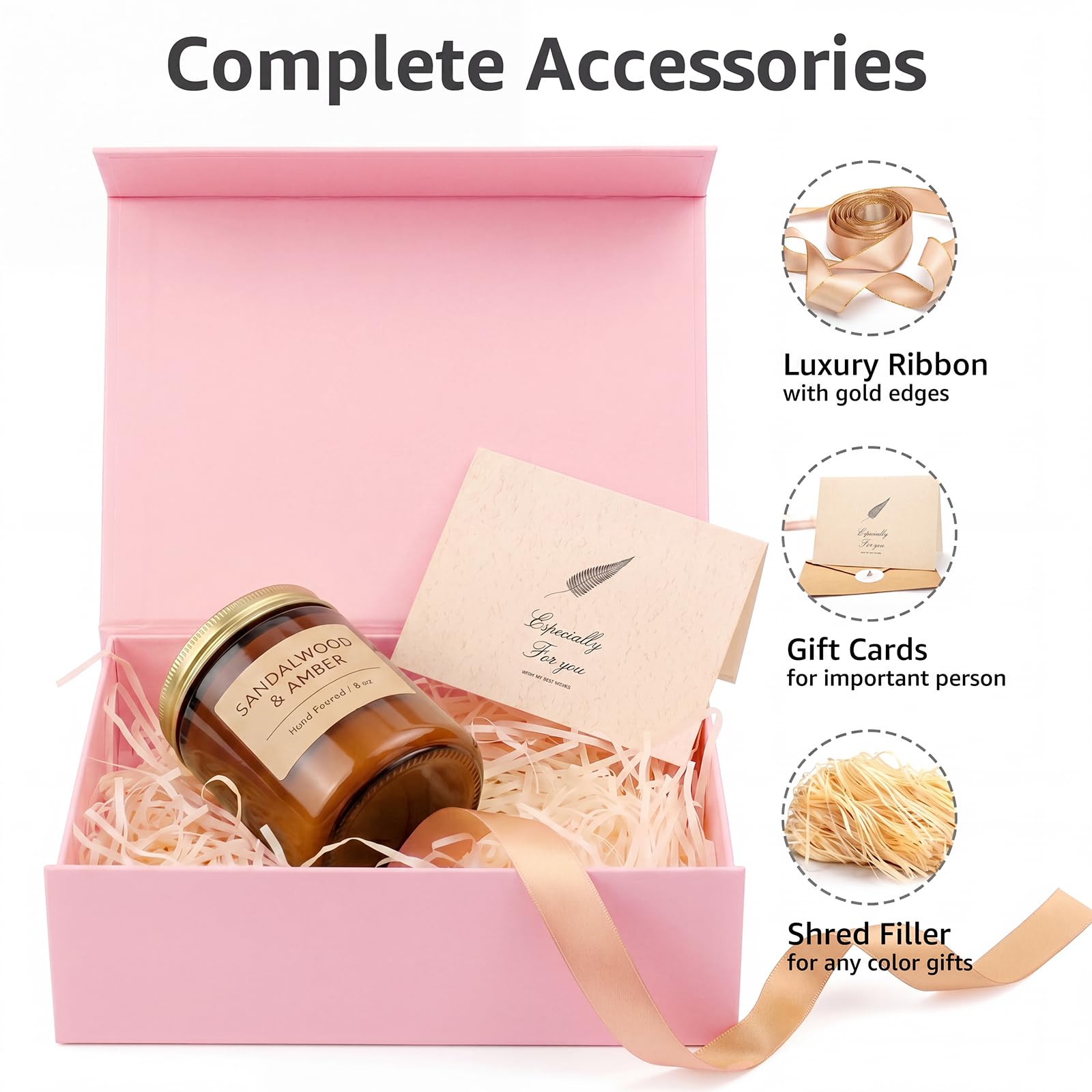 LIFELUM Set di 5 scatole regalo rosa, 24,1 x 17,8 x 8,9 cm, pieghevoli, magnetiche, con nastro, cartoncino, riempitivo sminuzzato, per festa del papà, proposta di sposa, laurea, matrimonio