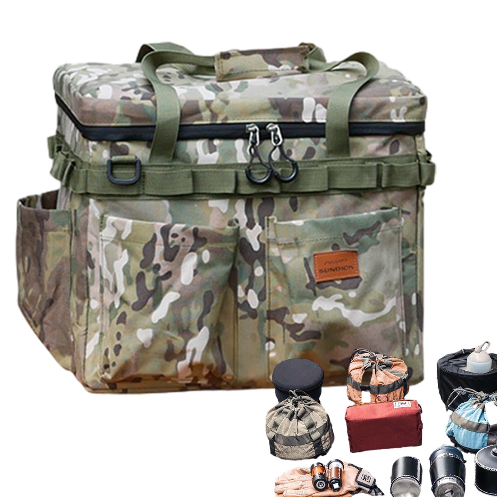 Organizzatore da Campeggio Impermeabile E Portatile Con Grande Capacità | Borsa Di Stoccaggio Outdoor Con Ganci Per Caccia, Escursionismo, Zaino In Spalla, Avventura, Picnic, Utensili, Stoviglie E