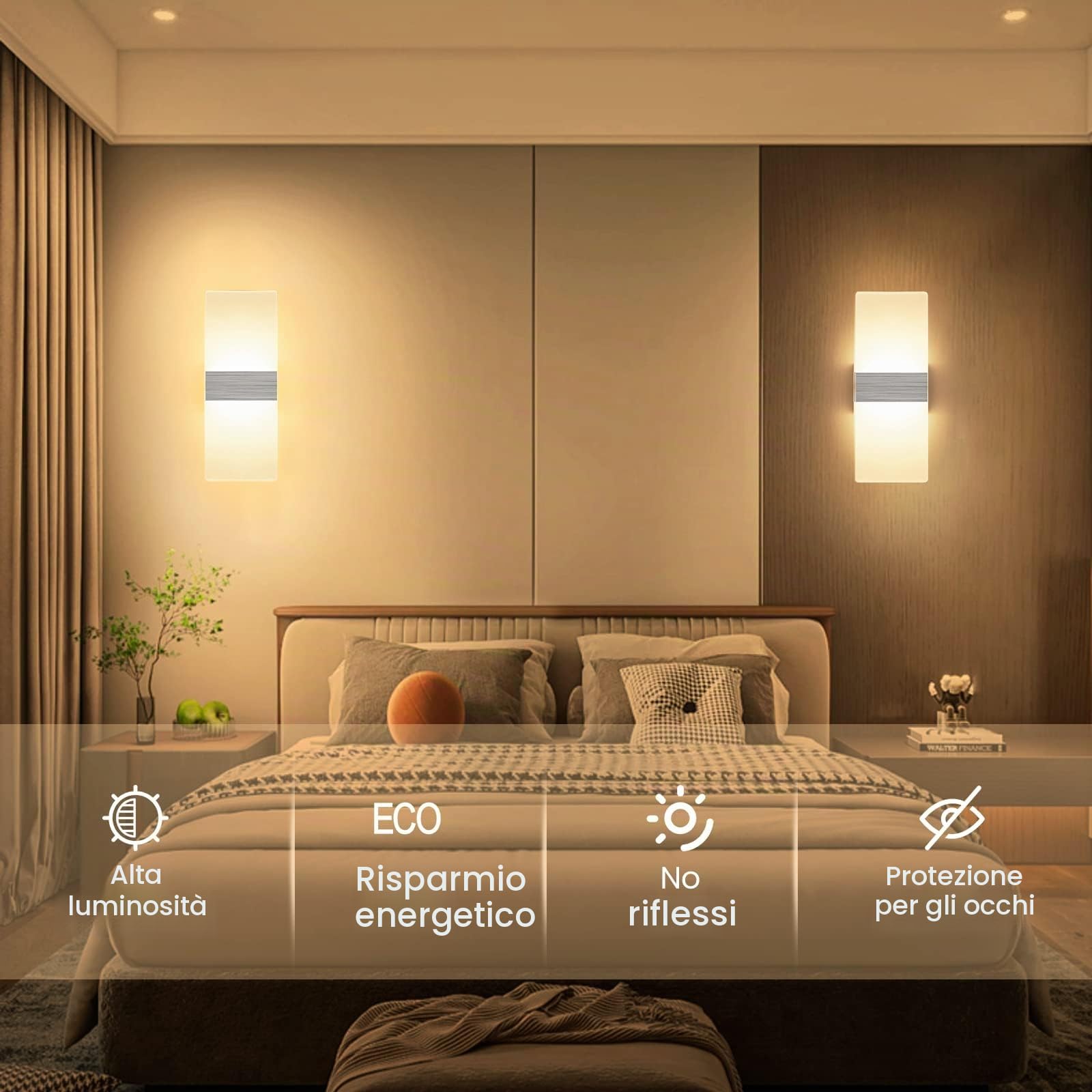 Lureshine Applique da Parete Interno 12W Moderno 29cm Bianco Caldo 3000K | Applique LED da Parete Interni, 2 pezzi, per Corridoio Soggiorno Camera da Letto, Acrilico, Illuminazione