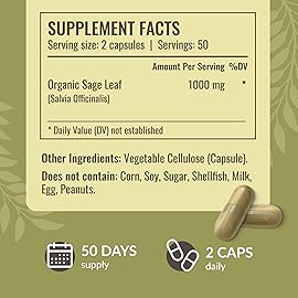HERBAMAMA Sage Capsules - 1000mg Natural Digestive & Immune Support - Sage Leaves for Brain Clarity - Vegan, Non-GMO Salvia Officinalis Antioxidant Supplement
