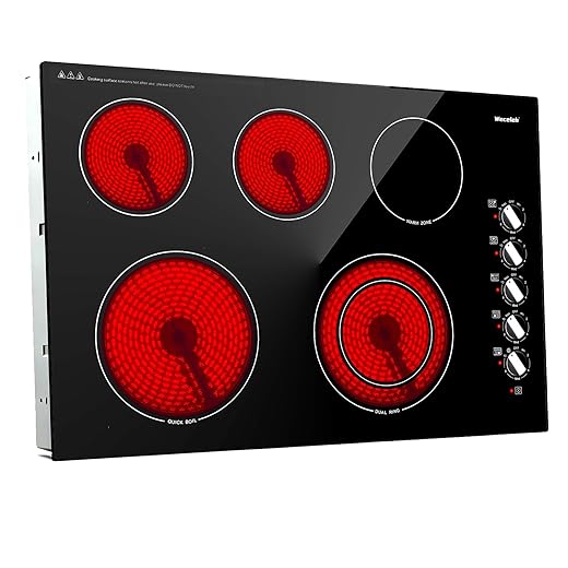 30 Inch Electric Cooktop, 5 Burners Built-in Cooktop, 7300W Knob Control Electric Stove Top with 11 Power Levels, Safety Lock, Dual Ring, Heat Retention Function, Hot Surface Indicator
