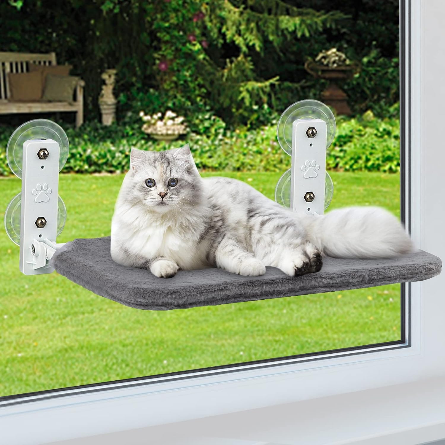 Cat Window Perch Cordless & Foldable，Cat Hammock for Window with Strong Suction Cups and Metal Frame for Indoor Cats
