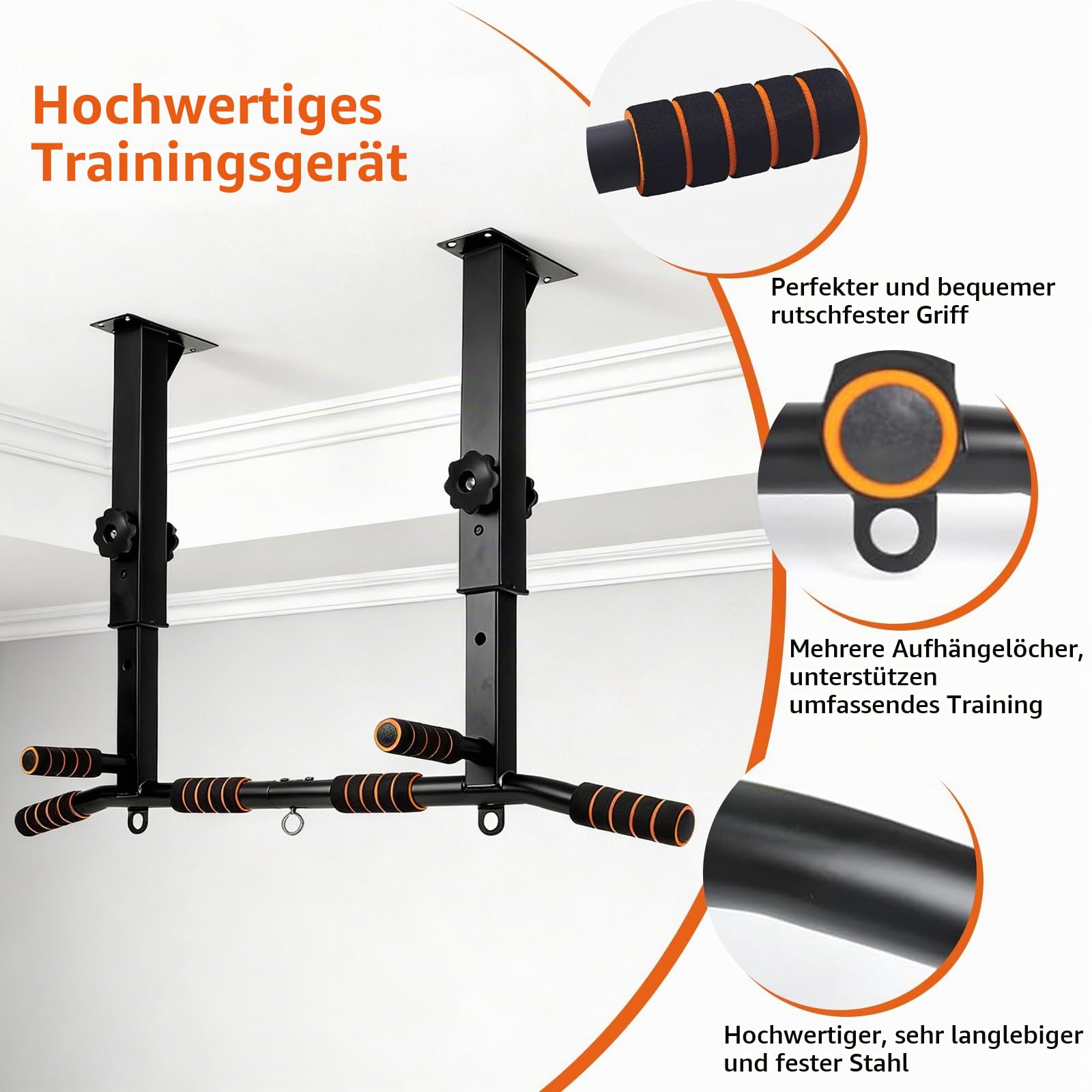 Klimmzugstange Wand, Wandmontage Klimmzugstange Höhenverstellbar, Deckenmontage Sprossenwand für Erwachsene, Belastbarkeit bis 350 kg, Geeignet für Rückentraining, Heimtraining