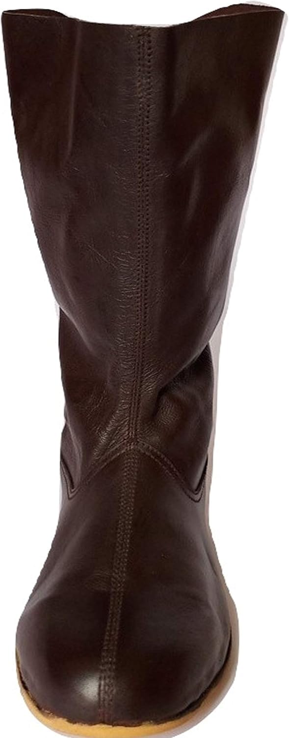 AnNafi Medieval Brown Leather Boots 3 Buckle | Renaissance Inspired Loafer Boot | Halloween Caribbean Pirate Costume Boots | Re-Enactment Viking Mens Shoes| SCA LARP Riding Costume Boot for Cosplay | Long Boots