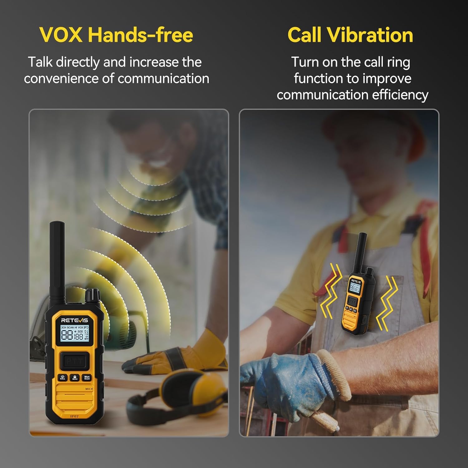 Retevis RB648 Plus Walkie Talkie a Lungo Raggio, Radio Bidirezionale Robust, Tripla Protezione Avanzata, Impermeabile IP67, 2000 mAh, Ricetrasmittenti Portatile per Ambienti Difficili(4 Pezzi, Giallo)