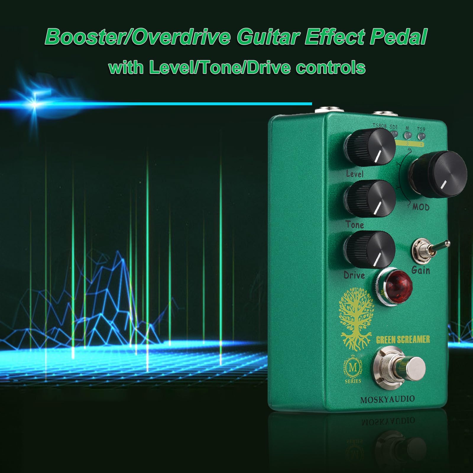 Btuty Booster/Overdrive pedał efektów gitarowych Przełącznik 4 tryby i sterowanie poziomem/tonem/napędem Kompaktowy przenośny cyfrowy procesor efektów do gitary elektrycznej